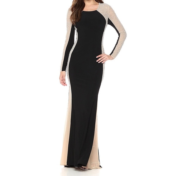 xscape beaded illusion mesh & jersey gown