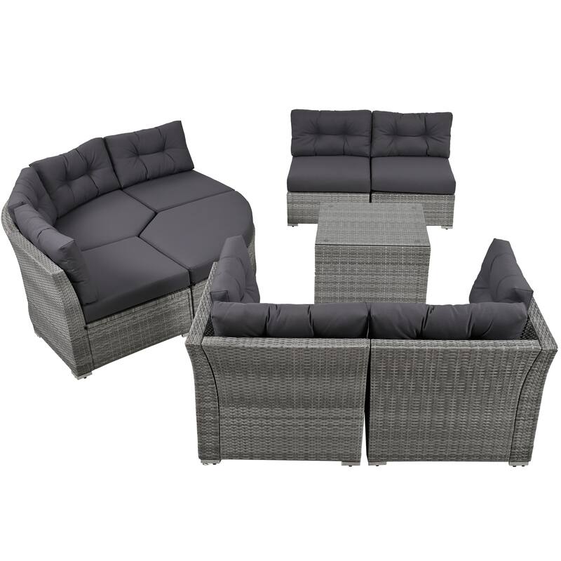 Patio Rattan Furniture Set with Cushions and Center Table