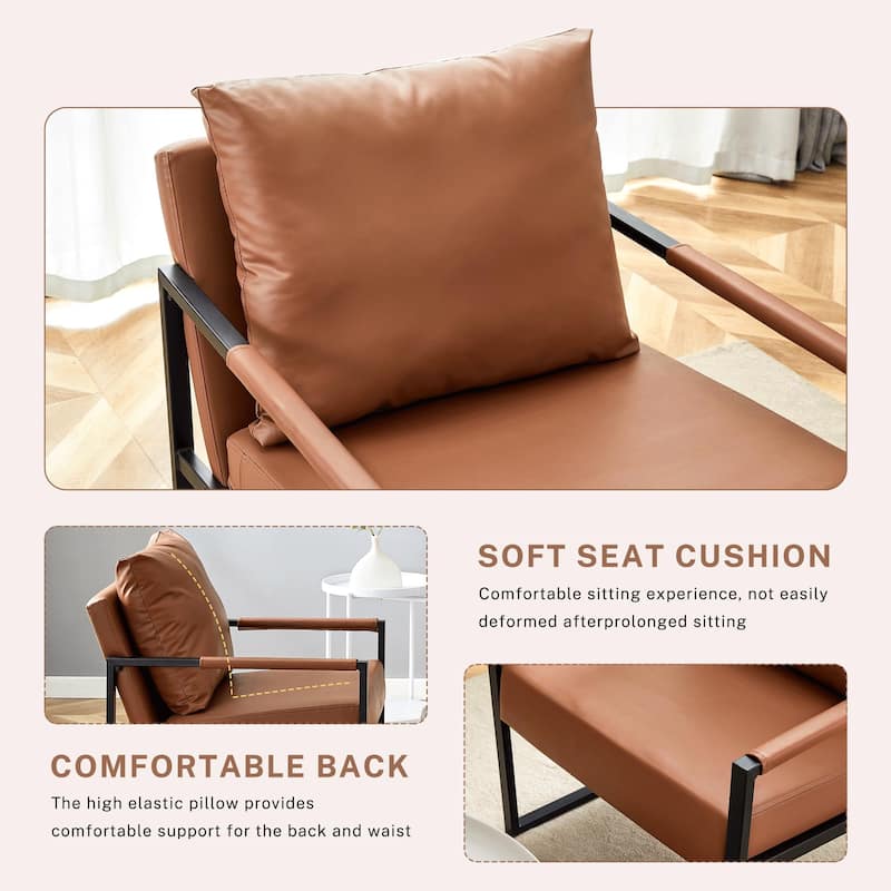 Set of 1 Classic PU Leather and Metal Frame Sofa -Ergonomically designed, a perfect blend of modern and industrial styles