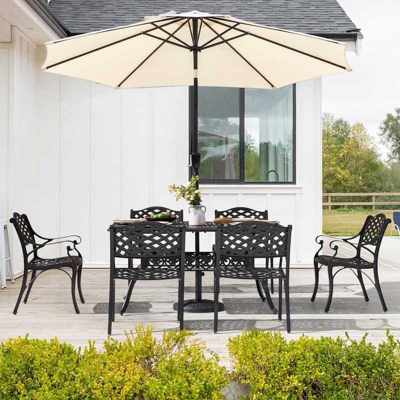Outdoor Rectangle Cast Aluminum Dining Table with 2.09'' Umbrella Hole