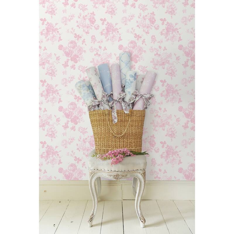 LoveShackFancy Everblooming Rosettes Pink Jam Cabbage Rose Bouquets Wallpaper