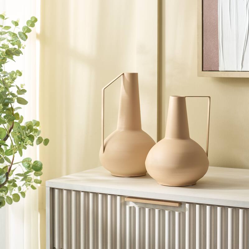 SAFAVIEH Home Rafe 13-inch Beige Iron Satin Finish Vase Set of 2
