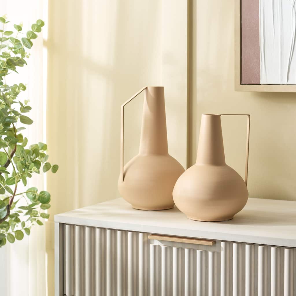 SAFAVIEH Home Rafe 13-inch Beige Iron Satin Finish Vase Set of 2