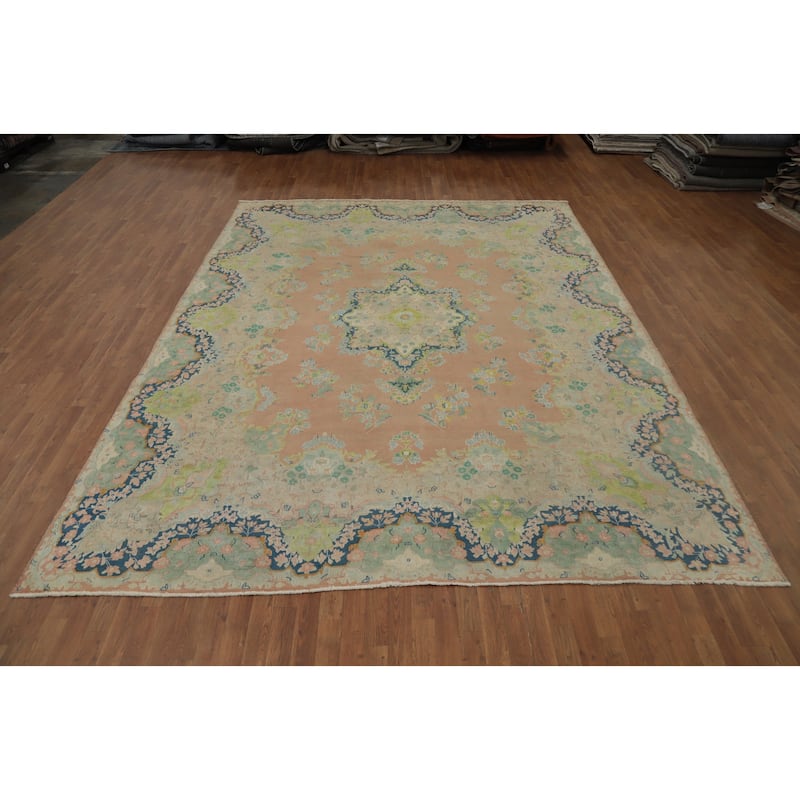 Hand Knotted Oriental 100% Wool Carpet Traditional Floral Pink Kerman Area Rug - 12' 10'' X 9' 9''