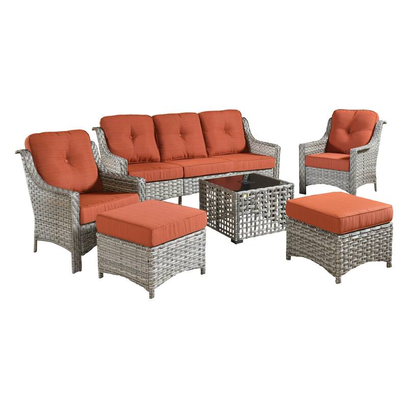 HOOOWOOO 6-pieces Wicker Patio Furniture Conversation Set with Coffee Table