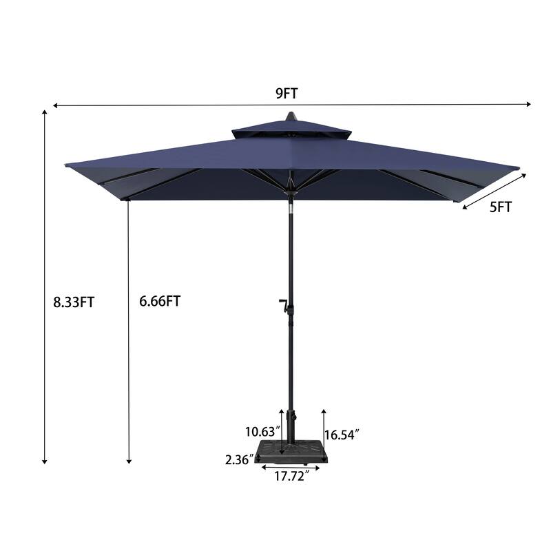9 x 5 FT Outdoor Patio Double Top Market Umbrella and Base Stand with Wheels