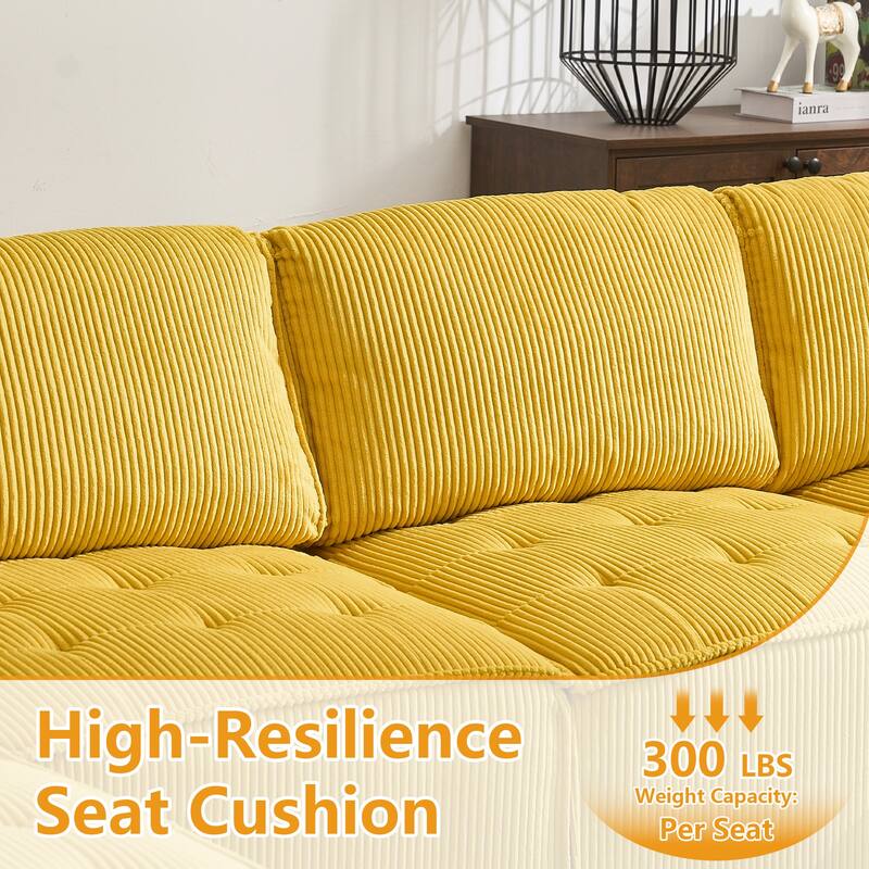 121.26" Corduroy Modular Sectional Sofa 6- Seat U Shaped Couch with Reversible Chaise and Ottoman