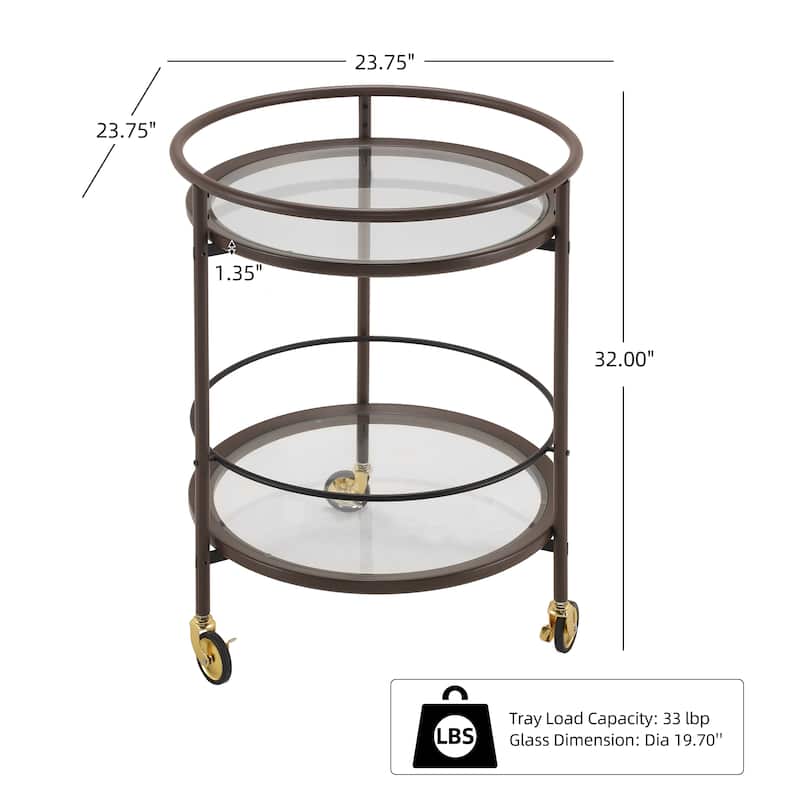 Christopher Knight Home - Aurelia Modern Round Bar Cart with Tempered Glass Shelves