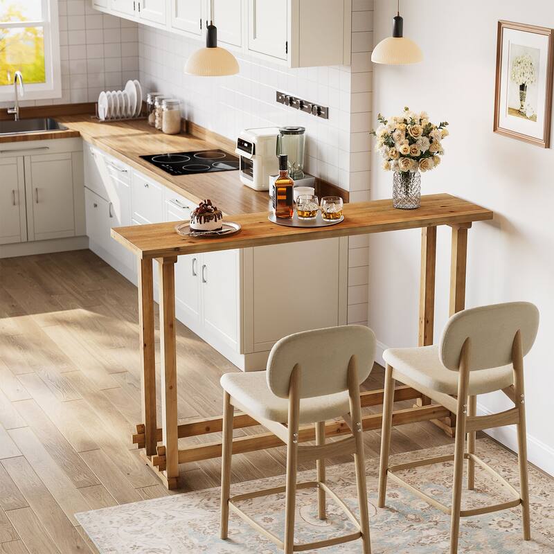 63" Long Bar Table, Narrow Rectangular Pub Table with Footrest