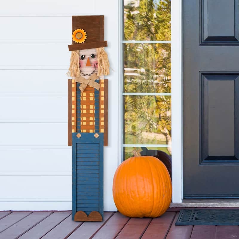 Glitzhome Thanksgiving Wooden Scarecrow Porch Sign Decor
