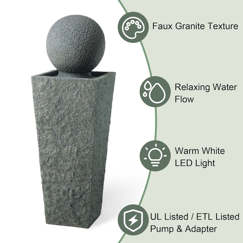 Glitzhome 40.25"H Floating Pedestal Sphere Oversized LED Polyresin Fountain with Pebbles