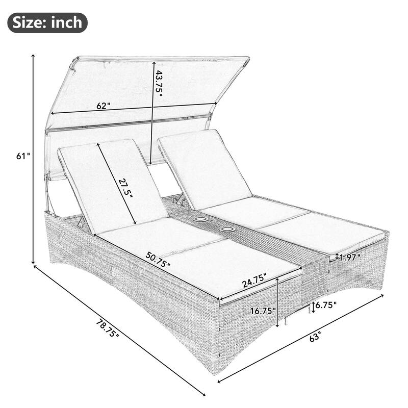 Outdoor Patio Daybed with Shelter Roof & Adjustable Backrest & Storage Box for Patio, Balcony, Poolside