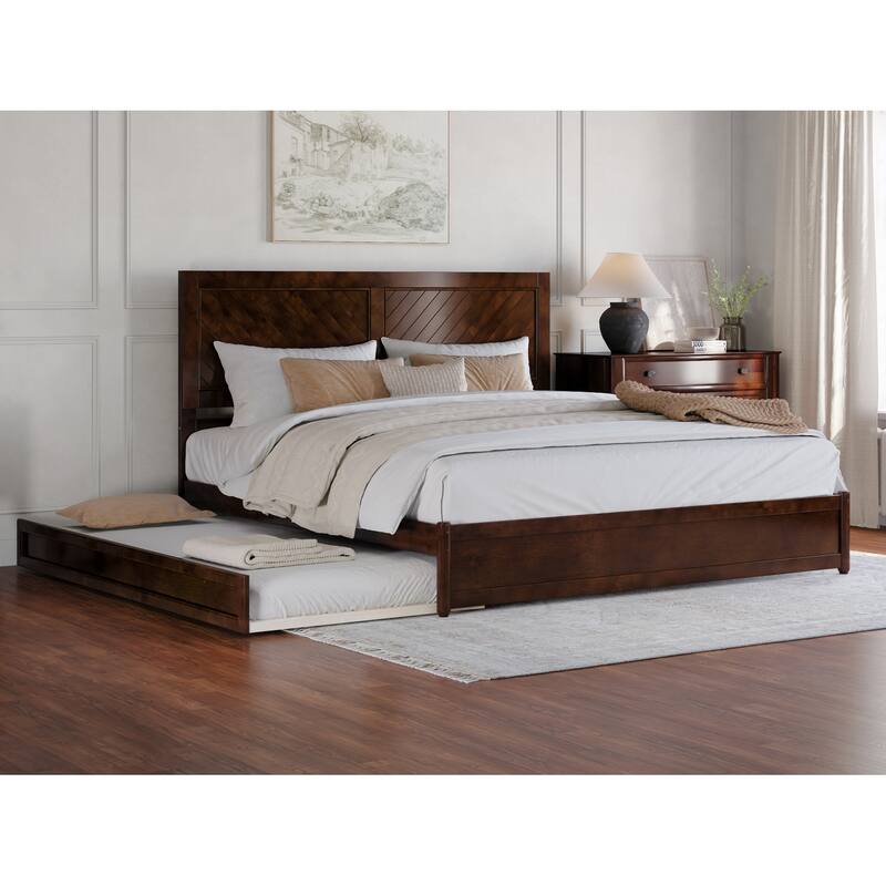 Clayton Platform Bed with Panel Footboard and Twin XL Trundle - Walnut - King