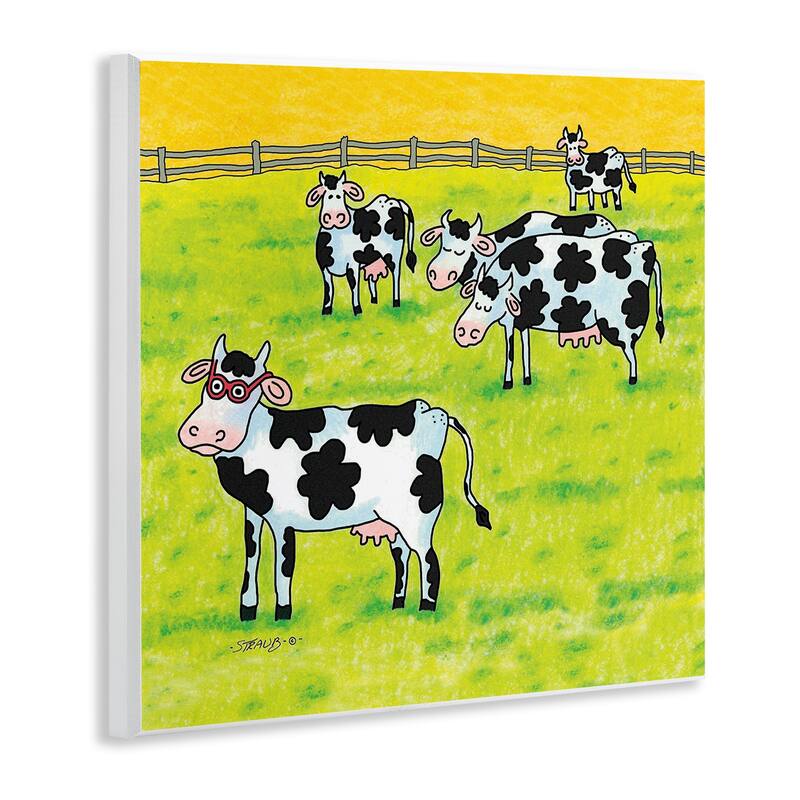 Stupell Funny Cow Herd with Specs Wall Plaque Art Design By Roger Straub