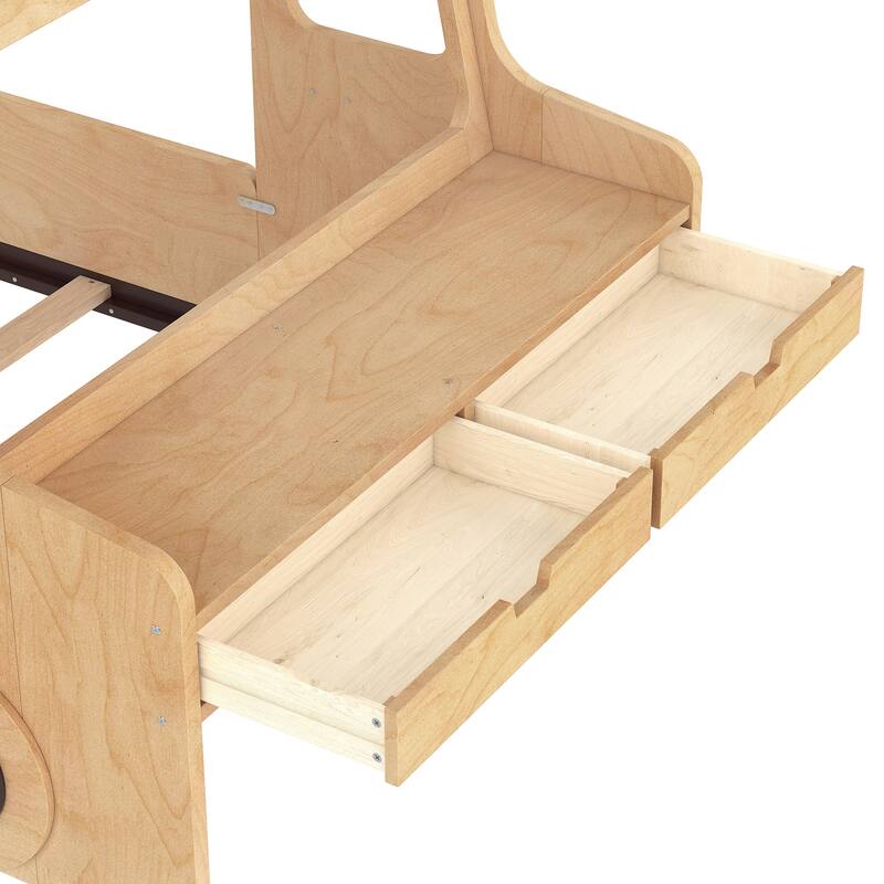 Full/Twin Kids Car Floor Bed with Storage Drawers, Window & Desk - Childlike Design