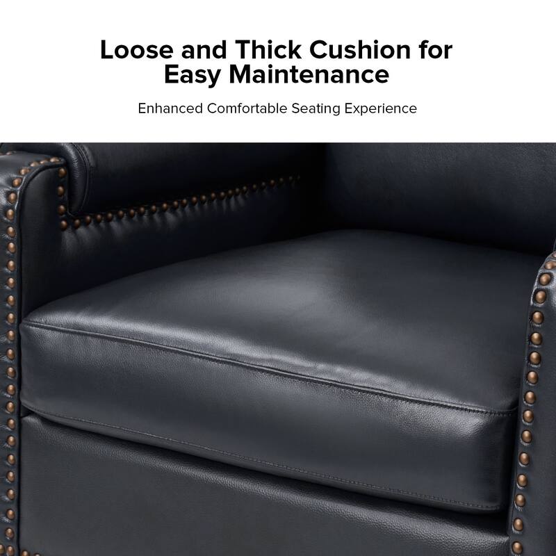 Kunz Transitional Genuine Leather Armchair with Removable Cushion and Nailhead Trims by HULALA HOME