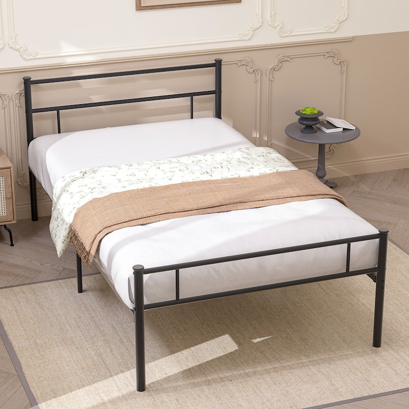 Metal Platform Bed Frame with Headboard and Footboard, Black-Twin/Full/Queen Size Bed