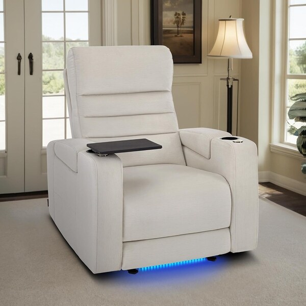 MCombo Fabric Power Recliner Chair with Adjustable Headrest with Swivel Tray Table USB Type C Port LED Light Bed Bath Beyond 42469590