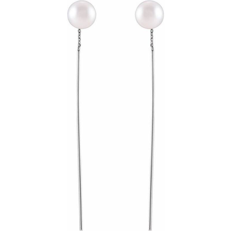 Curata 14k White Gold White Freshwater Cultured Pearl Threader Earring