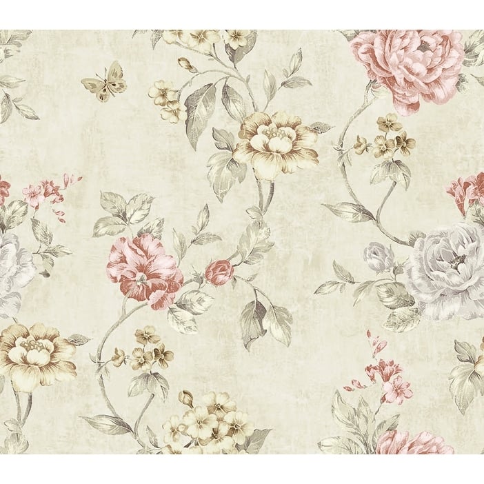 Seabrook Design Demeter Floral Trail Unpasted Wallpaper - 20.5 in W x 33 ft. L - Metallic Almond & Latte