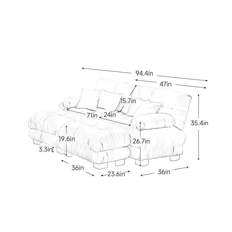 GDFStudio - Chenille 2-Seater Cloud Couch Sleeper Sofa with Round Bolster Armrests