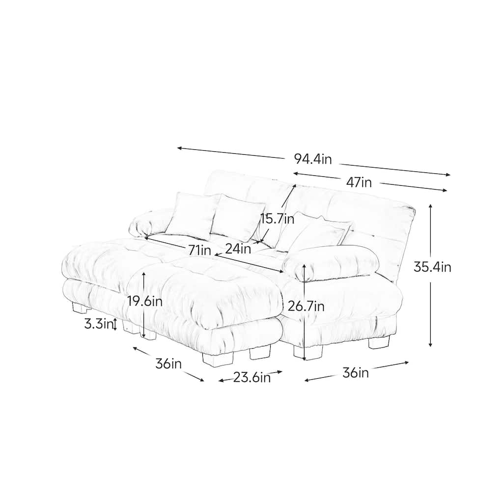 Rossetta Exquisite Stylish Design Chenille Cloud Look Couch Sectional Wide Arm Sofa with 2 Convertible Ottomans, and Pillows