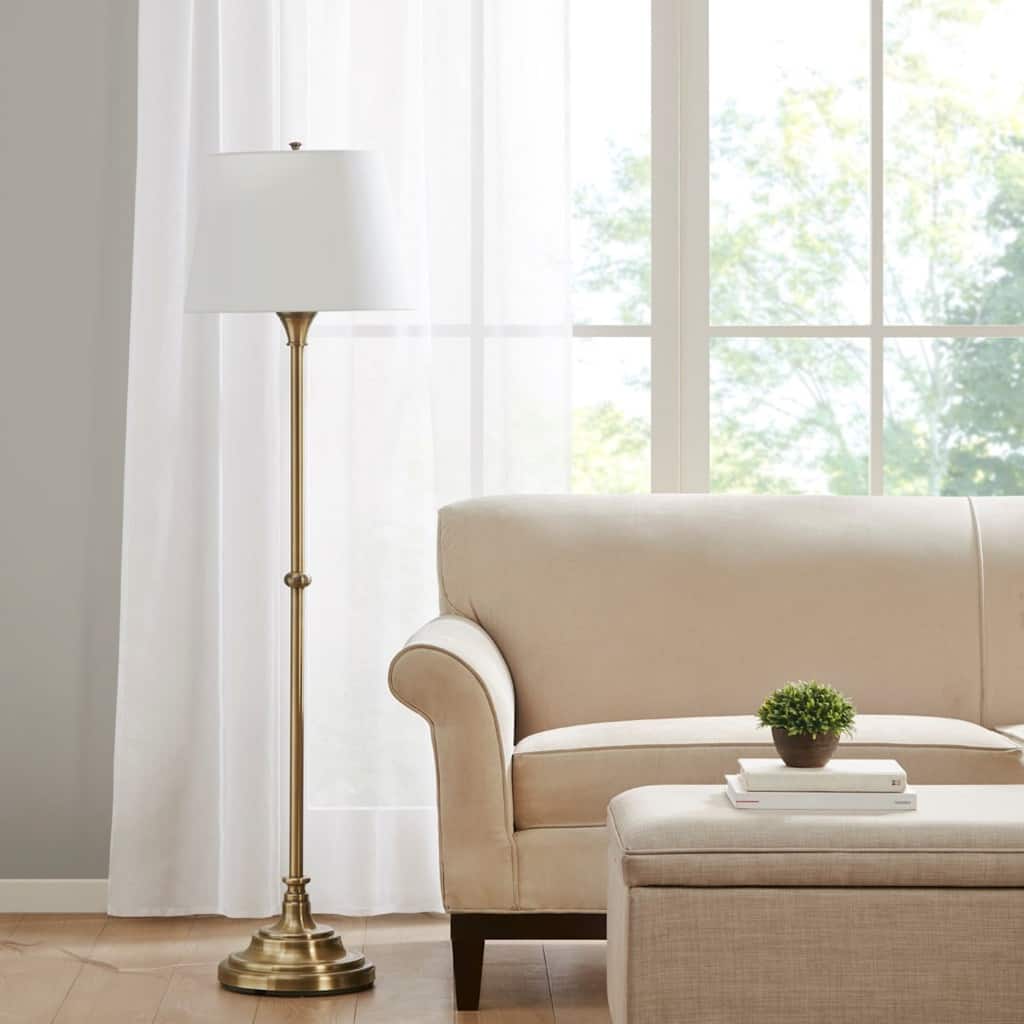 Roomfitters Traditional Antique Brass Floor Lamp, Bedford Collection Bronze Standing Light with Off-White Empire Shade