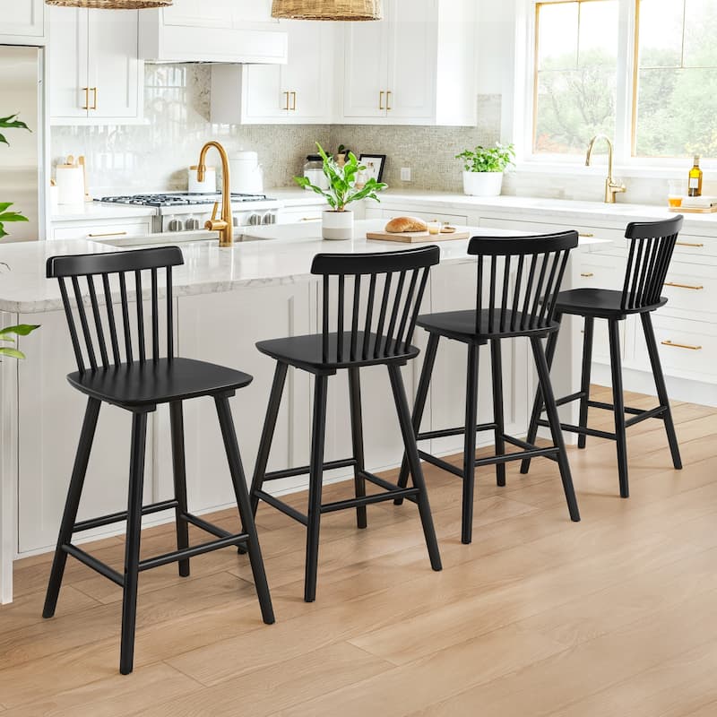 26 in. Modern Wooden Bar Stools with Slat Back Windsor-Style Solid Wood Counter Stools - 17.7 in. W x 17.7 in. D x 38.5 in. H