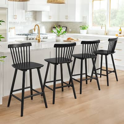 26 in. Modern Wooden Bar Stools with Slat Back Windsor-Style Solid Wood Counter Stools - 17.7 in. W x 17.7 in. D x 38.5 in. H