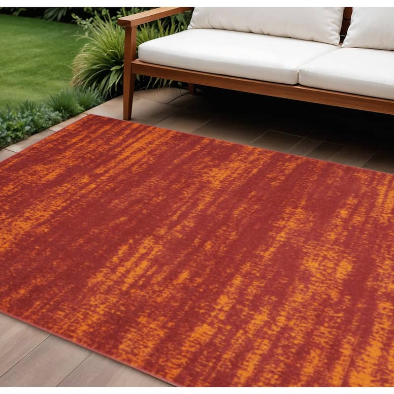 HomeRoots Abstract Contemporary Rectangle Outdoor Rug - 6' X 9' - Orange/Red - 6' X 9'
