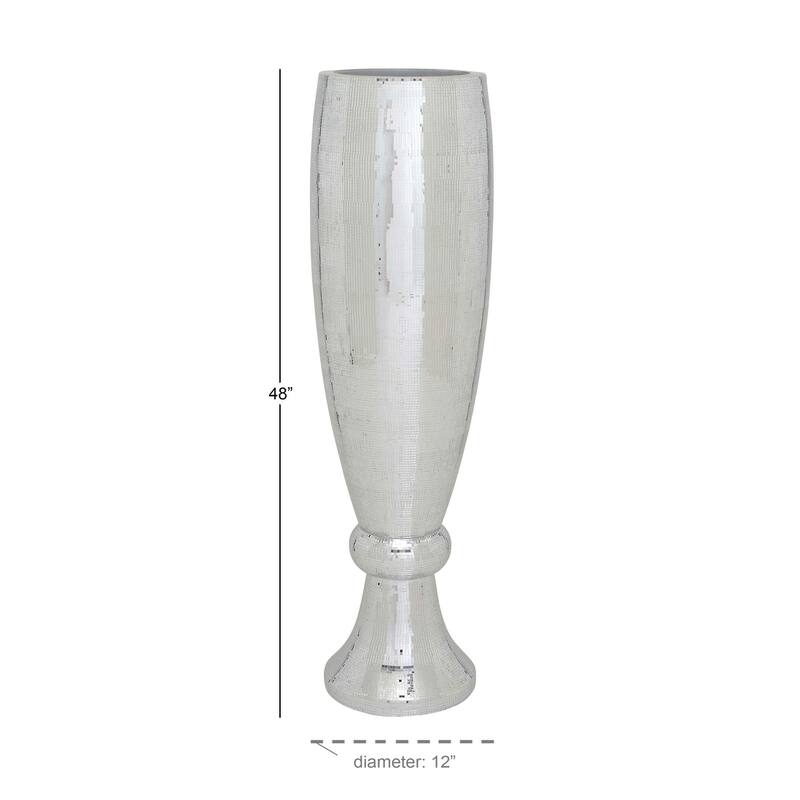 Silver Polystone Glam Vase with Mosaic Mirror Inlay