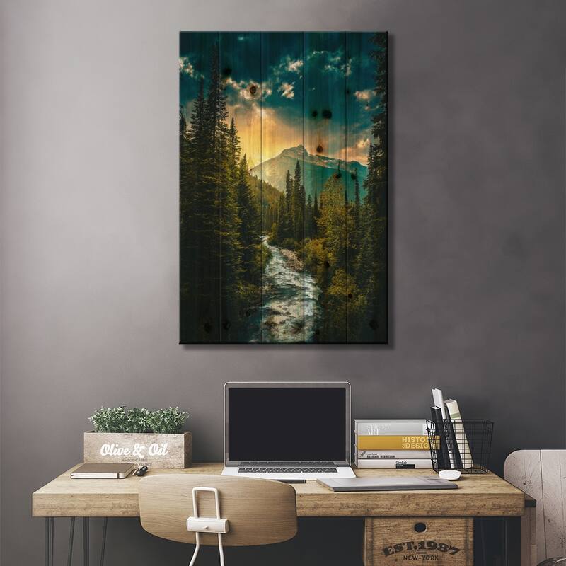 Where The River Flows Print On Wood by Zach Doehler - Multi-Color