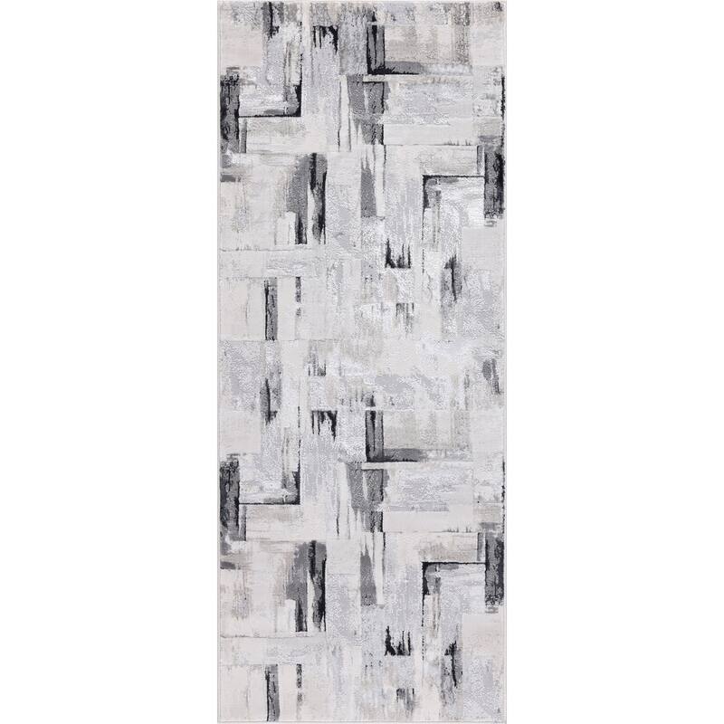 Nevada Collection Abstract Gray/Black Neutral Area Rug - 2'6 x 7'8