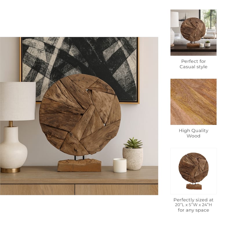 Rustic Wood Geometric Sculpture Decorative Accent - 24" Brown - 20" x 5" x 24"