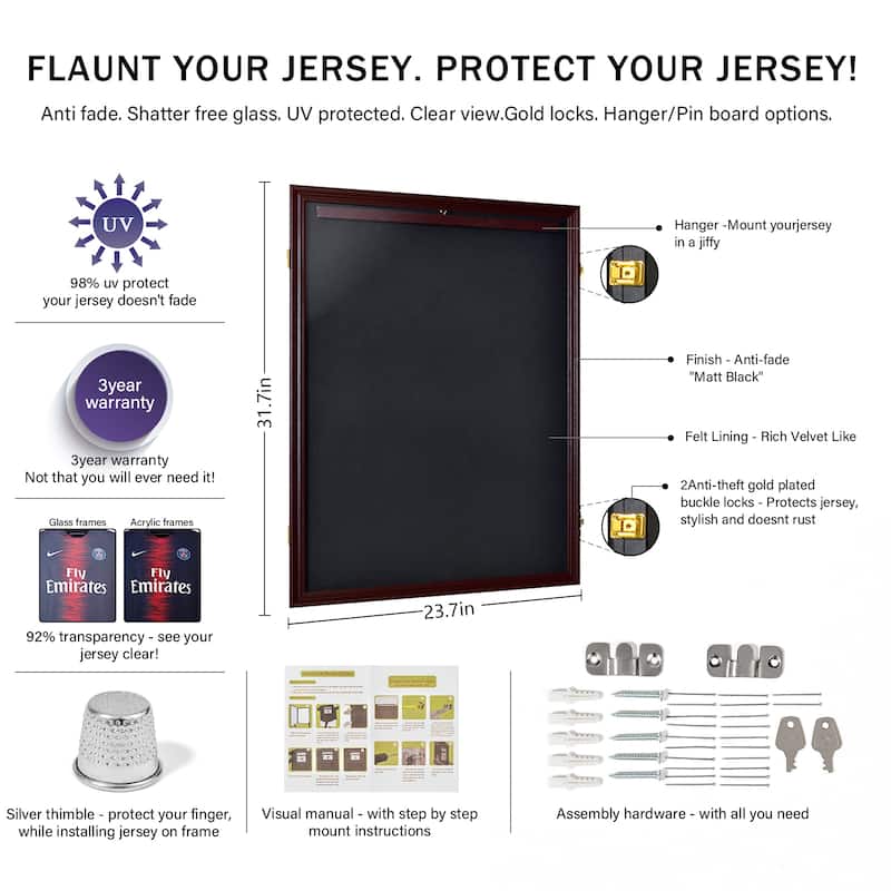 Wall Mounted Baseball Basketball Football Hockey Shirt Display Frame