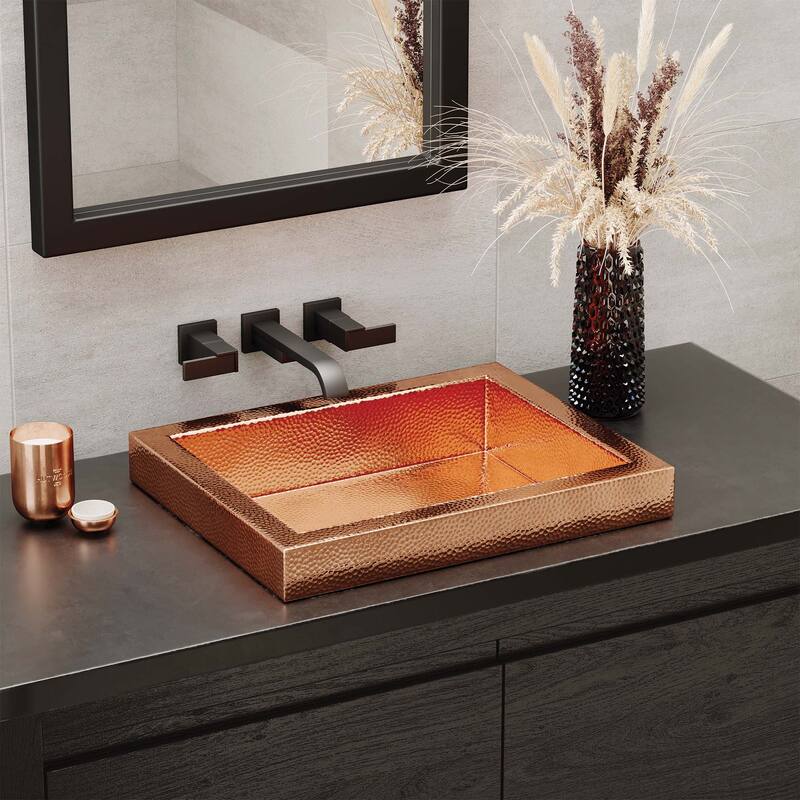 Tatra Hand-Hammered Copper Drop-in Bathroom Sink - 20 x 16 x 4.5 - Polished Copper