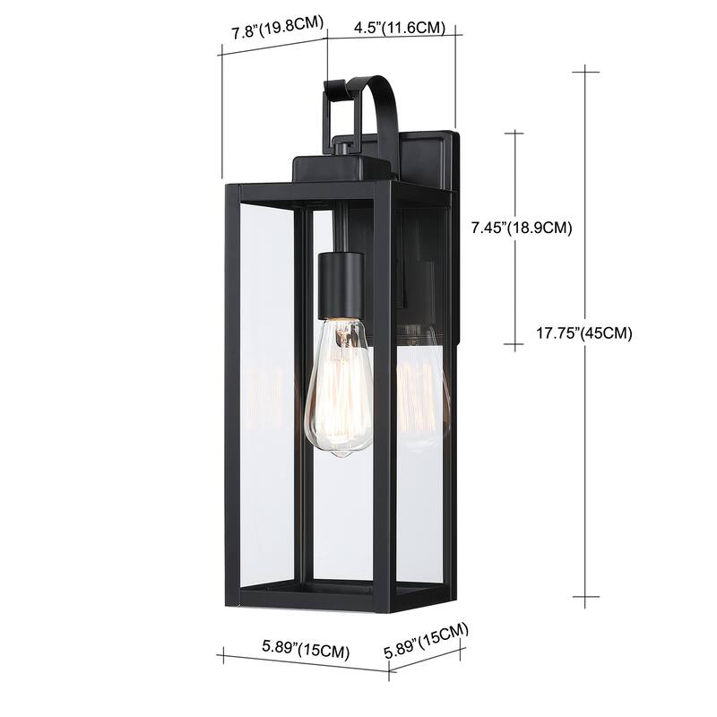 1-Light Matte Black Outdoor Wall Lantern Sconce with Dusk to Dawn