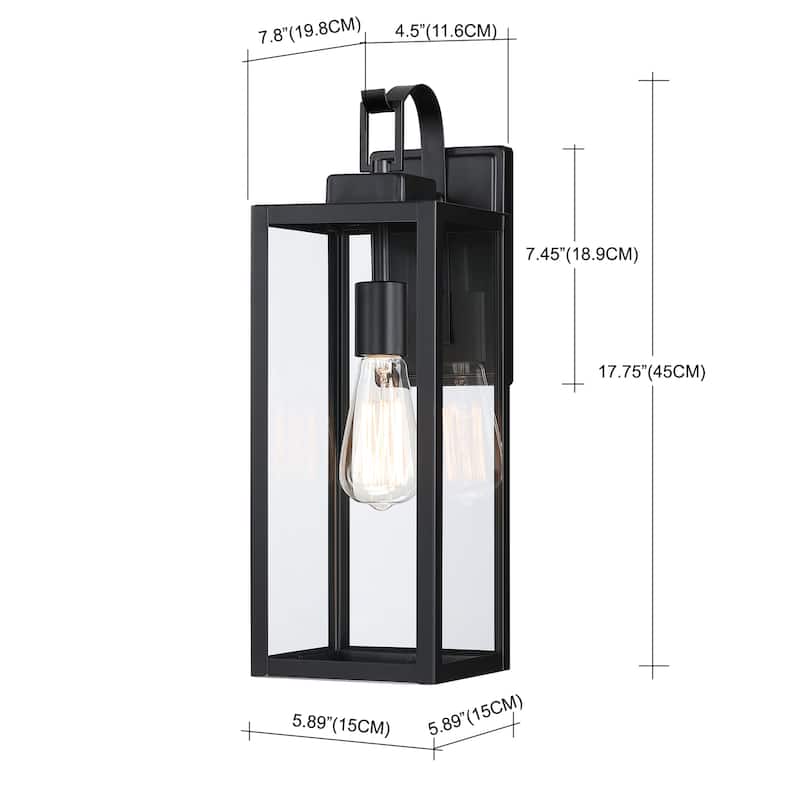 2-pack 17.7 in. 1-Light Matte Black Outdoor Wall Lantern Sconce with Clear Glass（Dusk to Dawn could be chosen）