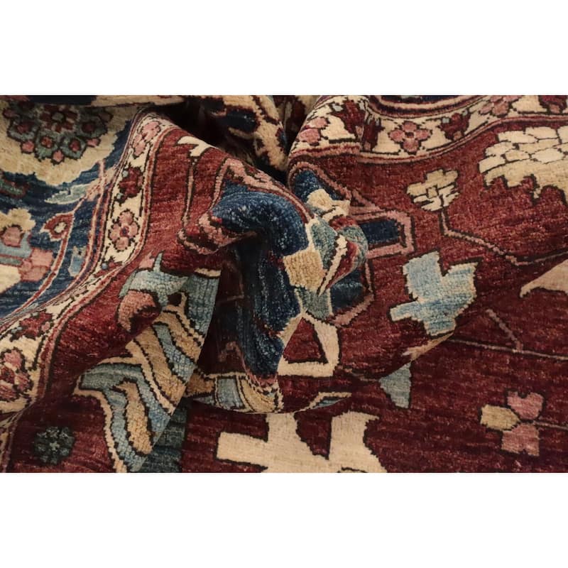 Hand Knotted Oriental 100% Wool Carpet Traditional Geometric Oranges & Rust Heriz (serapi) Area Rug - 11' 9'' X 8' 11''