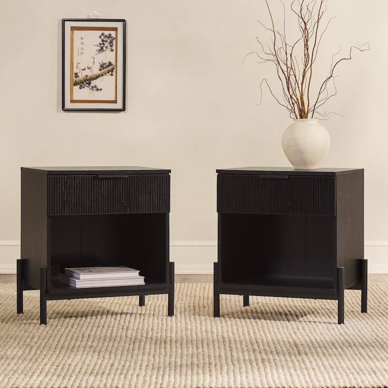 Middlebrook Designs Modern Fluted-Drawer Nightstand (Set of 2) - Black