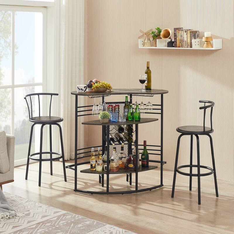 VECELO Home Bar Unit, Liquor Bar Table with 2-Tier Storage