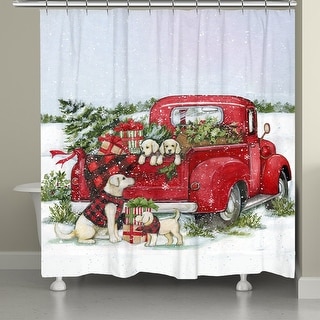 Christmas Red Truck Shower Curtain
