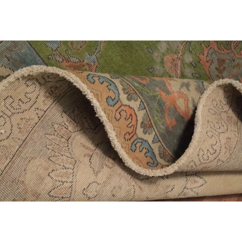 Hand Knotted Oriental 100% Wool Carpet Traditional Floral Green Tabriz Area Rug - 12' 10'' X 10' 0''