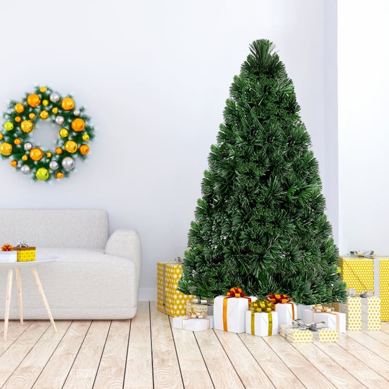 Gymax Pre-Lit Fiber Optic 5' Artificial Christmas Tree PVC Tips Metal