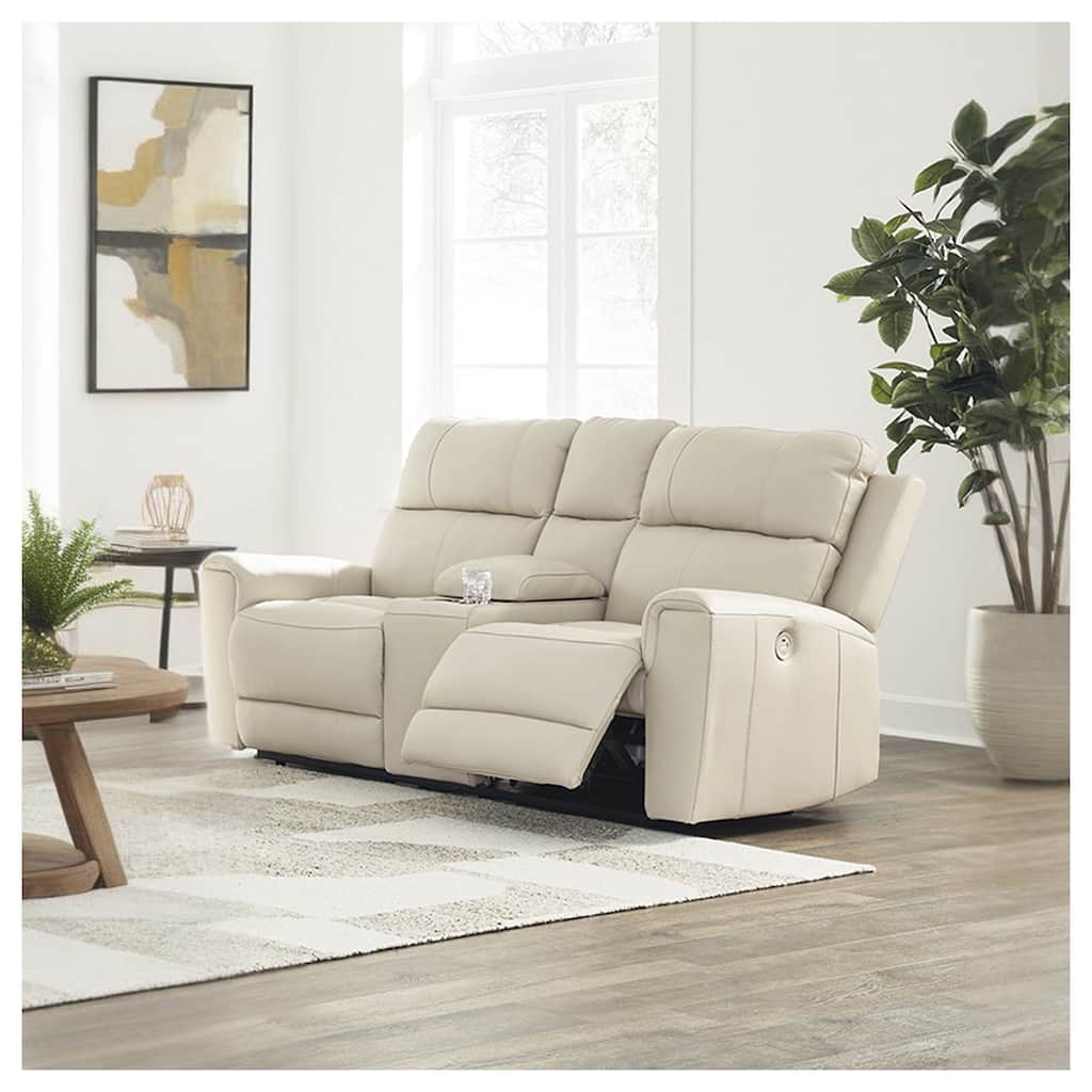 Signature Design by Ashley Dahlmoore Beige Power Reclining Loveseat with Console - 76" W x 42" D x 40" H