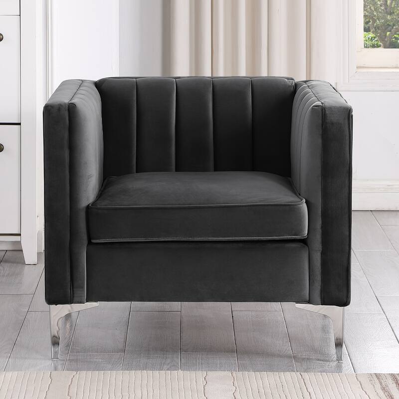 Morden Fort Modern 2 Pieces of Chair and Loveseat Set with Dutch Velvet Grey, Iron Legs