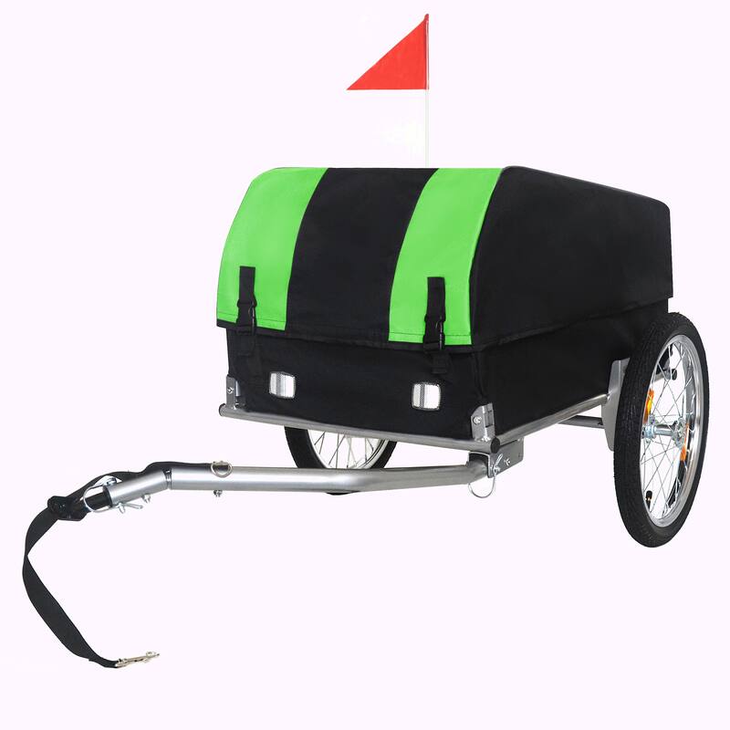 Heavy-Duty Bike Cargo Trailer with Removable Waterproof Cover - 88 lbs Capacity, 16" All-Terrain Wheels - Green+Black