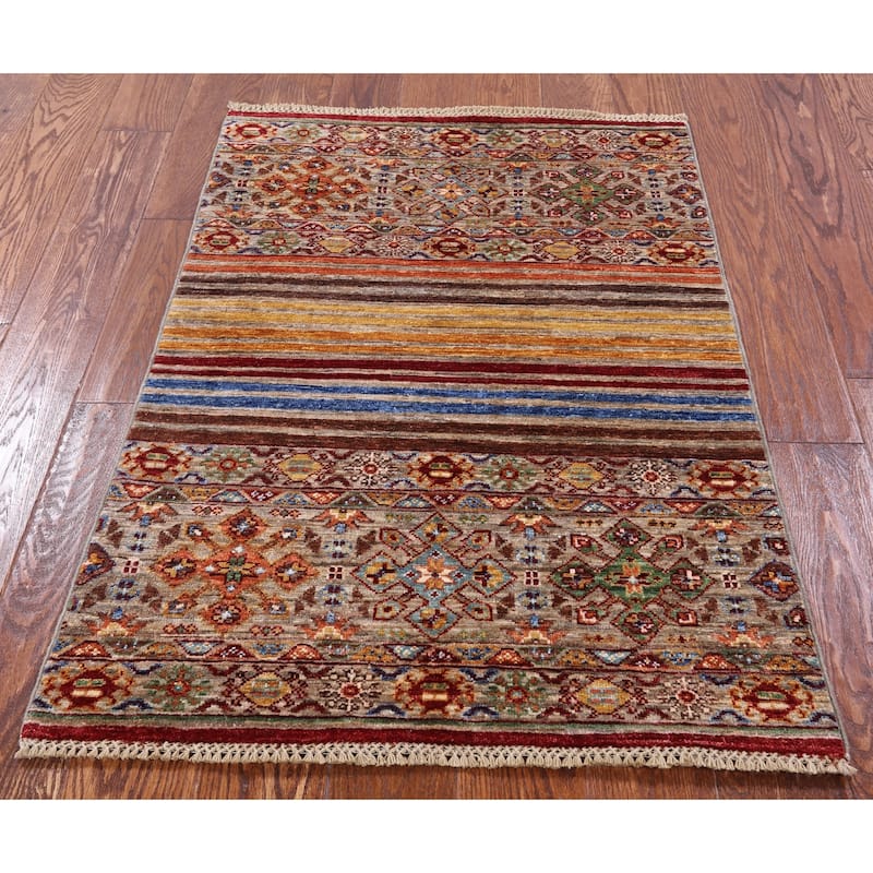 Golden Nile Khorjin Persian Gabbeh Handmade Wool Rug - 2' 7" X 3' 10"