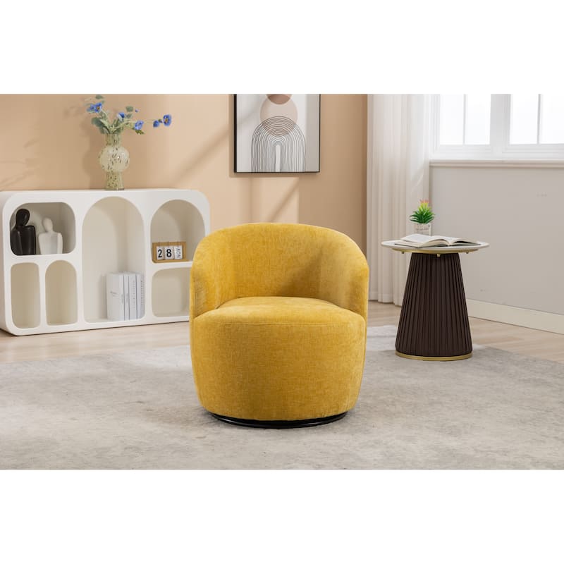 Yellow Chenille 25.6" Swivel Barrel Chair with Black Coating