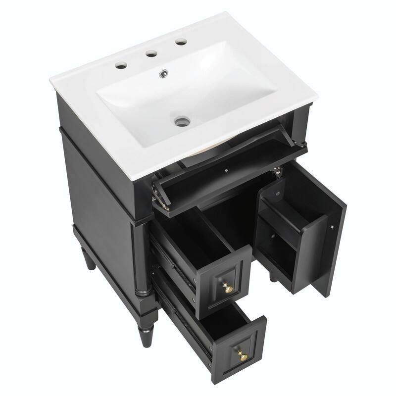 36" Bathroom Vanity with Sink, Freestanding Bathroom Cabinet with Ceramic Basin, Flip Drawer